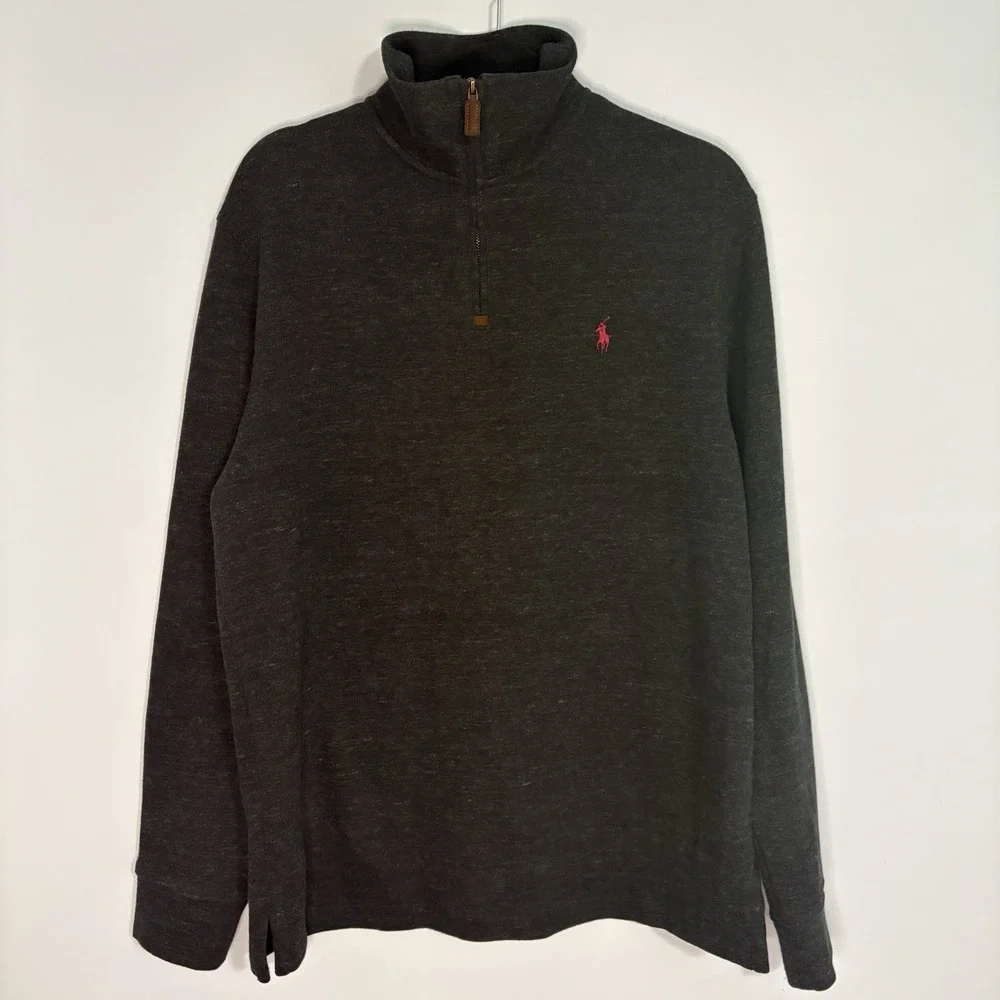 Polo Ralph Lauren Mens M Estate Rib Quarter Zip Pullover Charcoal Grey Black NWT